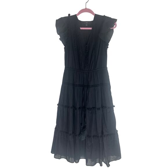 J.Crew Re-Imagined Women's Black Ruffle Tiered Midi Dress Cotton Blend - Picture 8 of 15